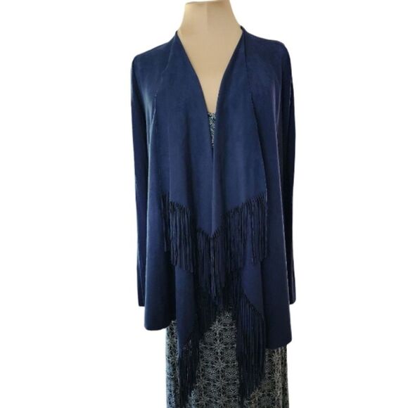 INC International Concepts Navy Blue Fringed Open Cardigan Women's Medium - Picture 2 of 6